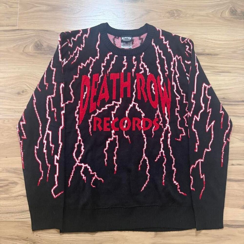 Y2K style AOP Death Row Records black sweater red lightning size Medium